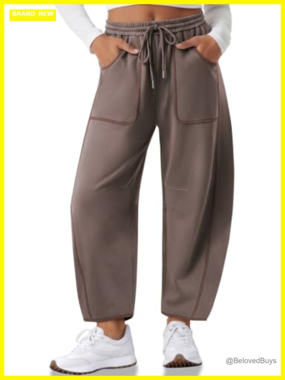 Womens Barrel Sweatpants Wide Leg Contrast Piping Loose Lounge Pants